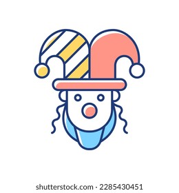 Purim celebration RGB color icon. Jewish festival commemorating. Dressing up to synagogue. Carnival masquerade. Costume parties. Wearing disguises and masks. Isolated vector illustration