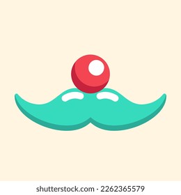 Purim costume mask with funny red nose and moustache, clown's mask in cute cartoon style, vector decorative object for parties and festivals.