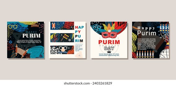 Purim Day template for social media post collection. vector illustration