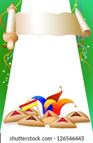 purim decorative border with balloons and clown hat