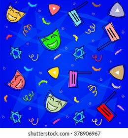 Purim Decorative Pattern - pattern of Purim elements on a blue background. Eps10