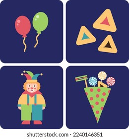 Purim elements. Happy Purim. Vector Illustration.