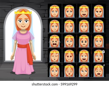 Purim Esther Cartoon Emotion Faces Vector Illustration