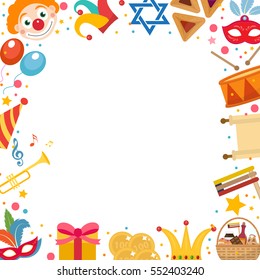 Purim frame template with space for text, isolated on white background. Vector illustration clip-art