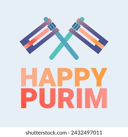 Purim greeting card and coloring page in linear style with Purim Graggers and text Happy Purim