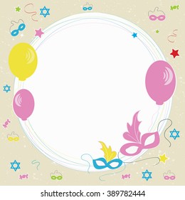 Purim greeting card design with decorative background. Vector illustration 
