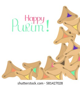 Purim greeting card with  Hamantashen cookies. Happy Purim!