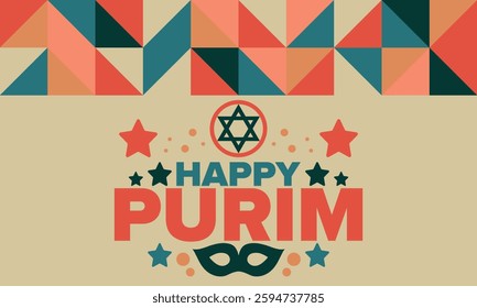 Purim. Happy Purim. Traditional Jewish religious holiday. Star of David, Carnival mask. Israel history. Сelebrated by a masquerade and festival. Poster art. Vector illustration