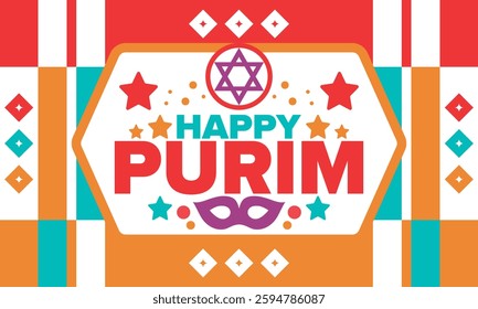 Purim. Happy Purim. Traditional Jewish religious holiday. Star of David, Carnival mask. Israel history. Сelebrated by a masquerade and festival. Poster art. Vector illustration