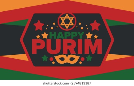 Purim. Happy Purim. Traditional Jewish religious holiday. Star of David, Carnival mask. Israel history. Сelebrated by a masquerade and festival. Poster art. Vector illustration