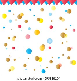 Purim Holiday background with confetti. Carnival banner. Jewish Holiday Vector. Anniversary card. Confetti, glitter sparkles poster. Hanukkah, Rosh Hashana, Sukkot, Pesah, Torah, Birthday, Celebration