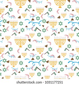Purim holiday, background with festive symbols, vector