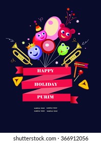 purim holiday background with funny balloons,dark background.