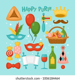 Purim Feiertage-Elemente für Grafik und Webdesign