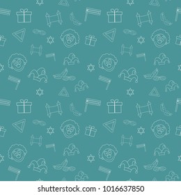 Purim holiday flat design white thin line icons seamless pattern. Vector eps10 illustration.