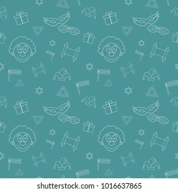 Purim holiday flat design white thin line icons seamless pattern. Vector eps10 illustration.