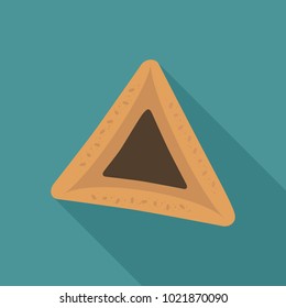 Purim holiday hamantash with chocolate  flat long shadow design icon. Vector eps10 illustration.