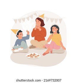 Purim isolated cartoon vector illustration. Little kids celebrating Purim and eating traditional meal, Judaism holy days, Jewish spring religious festival, spirituality belief vector cartoon.