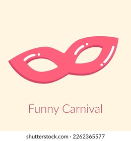 Purim and Mardi Gras costume mask, carnival mask in cute cartoon style, vector decorative object for parties and festivals.