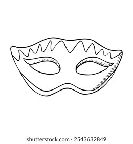 Purim Mardi Gras máscara mascarada em estilo veneziano para ilustração de vetor preto e branco desenhado à mão carnaval. Desenho a tinta simples para colorir páginas e livros