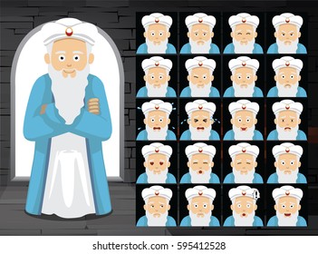 Purim Mordechai Cartoon Emotion Faces Vector Illustration