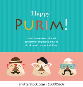 Purim party invitation with hipster Haman Ears