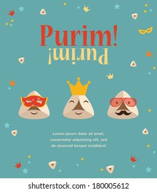 Purim party invitation with hipster Haman Ears