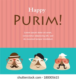 Purim party invitation with hipster Haman Ears