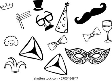 purim party symbols icons party 