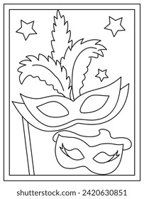 Purim props coloring page designed in hand drawn vector 