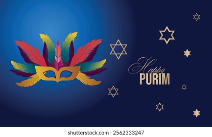 Purim, realistic vector illustration. Balloons, star of david and carnival masks.