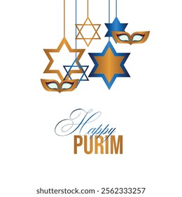 Purim, realistic vector illustration. Balloons, star of david and carnival masks.