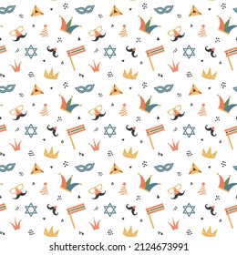 Purim seamless pattern. Traditional Jewish holiday background. vector illustration.