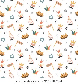 Purim seamless pattern. Traditional Jewish holiday background. vector illustration.