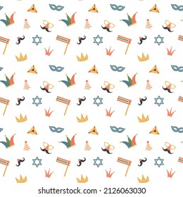 Purim seamless pattern. Traditional Jewish holiday background. vector illustration.