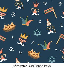 Purim seamless pattern. Traditional Jewish holiday background. vector illustration.