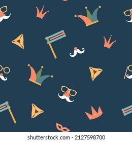 Purim seamless pattern. Traditional Jewish holiday background. vector illustration.