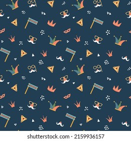 Purim seamless pattern. Traditional Jewish holiday background. vector illustration.