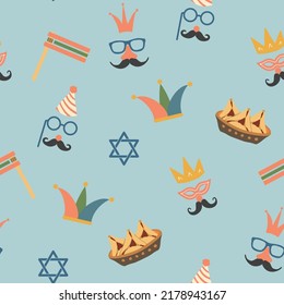 Purim seamless pattern. Traditional Jewish holiday background. vector illustration.