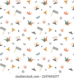 Purim seamless pattern. Traditional Jewish holiday background. vector illustration.