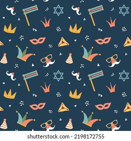 Purim seamless pattern. Traditional Jewish holiday background. vector illustration.