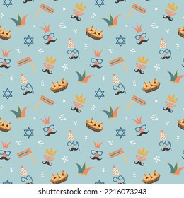 Purim seamless pattern. Traditional Jewish holiday background. vector illustration.