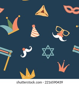 Purim seamless pattern. Traditional Jewish holiday background. vector illustration.