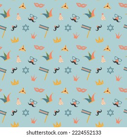 Purim seamless pattern. Traditional Jewish holiday background. vector illustration.