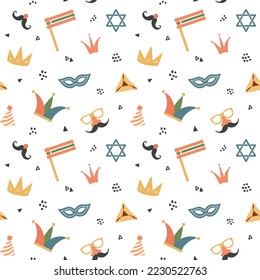 Purim seamless pattern. Traditional Jewish holiday background. vector illustration.