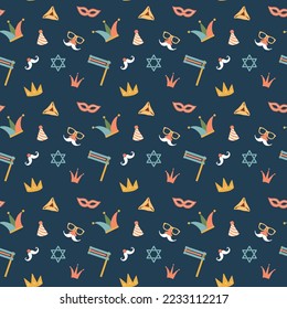 Purim seamless pattern. Traditional Jewish holiday background. vector illustration.