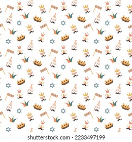 Purim seamless pattern. Traditional Jewish holiday background. vector illustration.