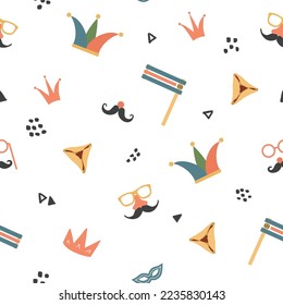 Purim seamless pattern. Traditional Jewish holiday background. vector illustration.