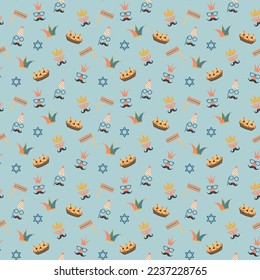 Purim seamless pattern. Traditional Jewish holiday background. vector illustration.