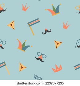 Purim seamless pattern. Traditional Jewish holiday background. vector illustration.